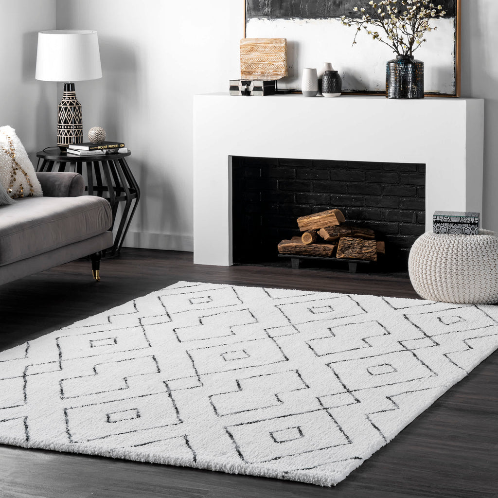 Hand Tufted Shag Polyester Area Rug Geometric 2024 Black Beige BBH Homes BBK00045