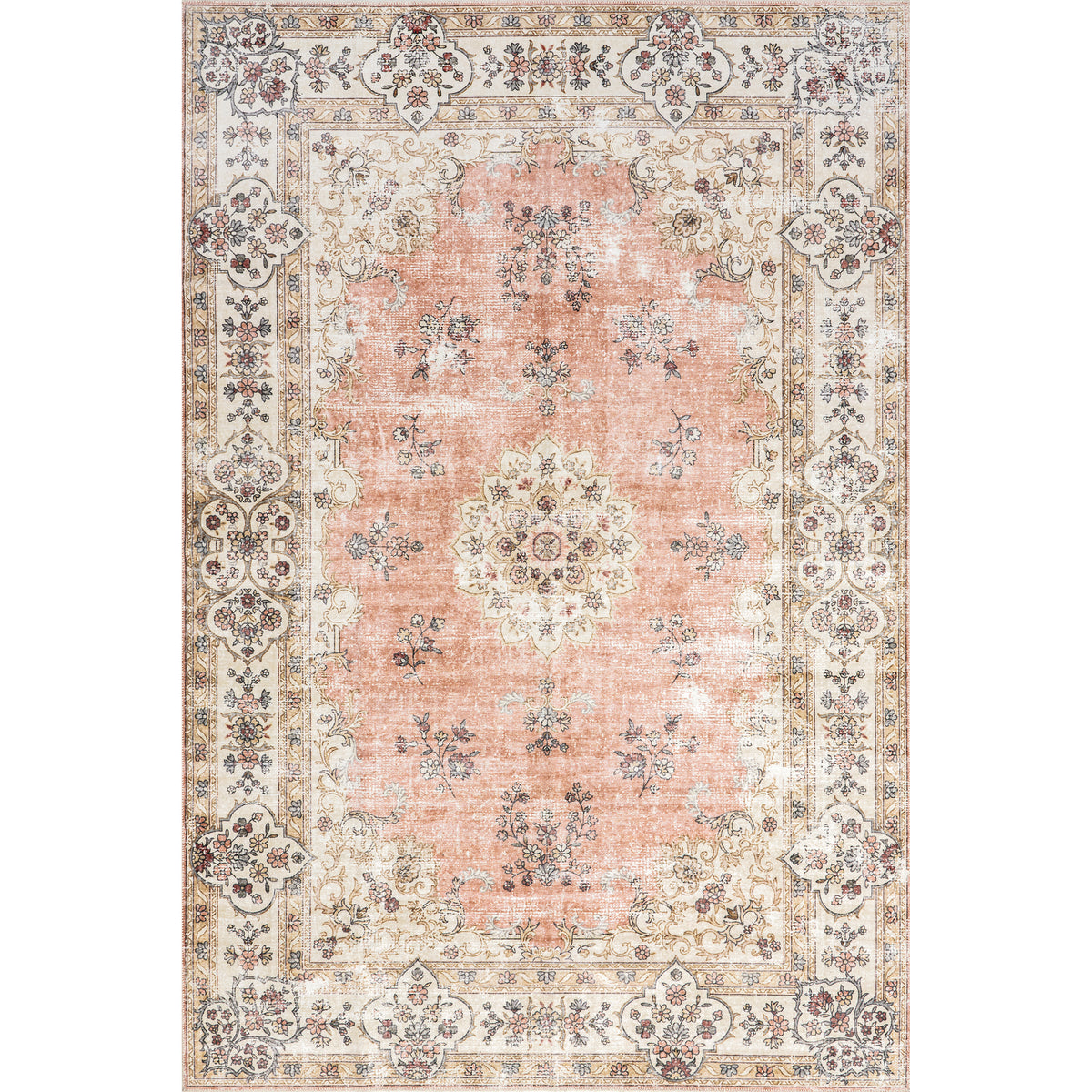 Area Rug, 4x6 ft Low-Pile Machine Washable Vintage Rugs for Living