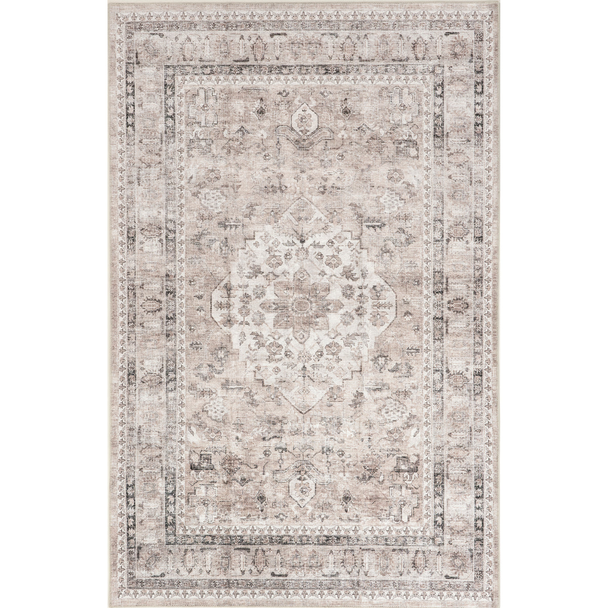 Paisley Machine Washable Faded Floral Border Medallion Area Rug — nuLOOM